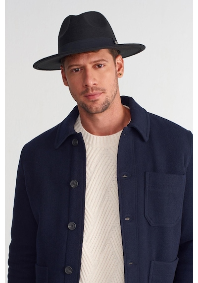 Külah Erkek Büyük Beden 60cm Siyah Fedora Şapka - Siyah