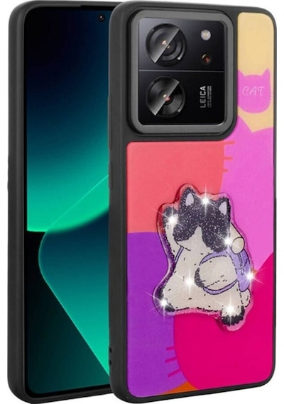 Xiaomi Mi 13t Pro Kılıf Parlayan Kabartmalı İkonik Figürlü Zore Amas Silikon Kapak Mor