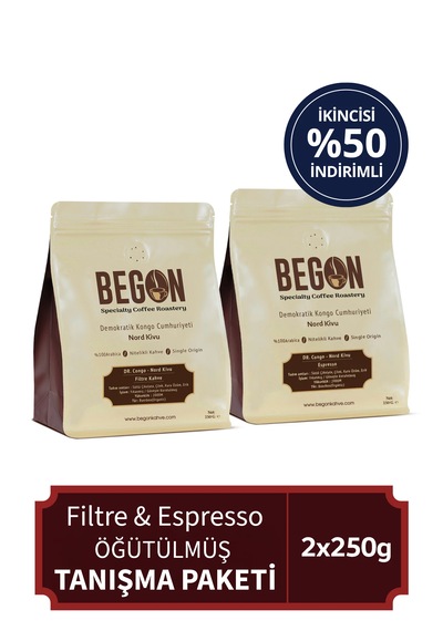 Begon Kahve Nord Kivu Premium Espresso & Filtre Kahve Öğütülmüş Tanışma Paketi 250g X 2 Adet Kavrulmuş Öğütülmüş