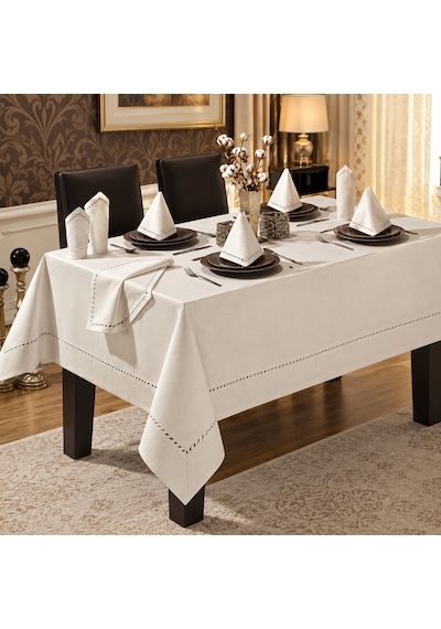 King Cotton Tabe Excluseıve Masa Örtüsü Seti 9 Parça 160x220 Beyaz