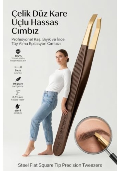 Çelik Düz Kare Uçlu Hassas Cımbız - 9 Cm Profesyonel Kaş, Bıyık Ve İnce Tüy Alma Epilasyon Cımbızı Solingen Professional 718477