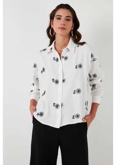 Lela Çiçekli Regular Fit Bayan Gömlek 67044532S4 Beyaz