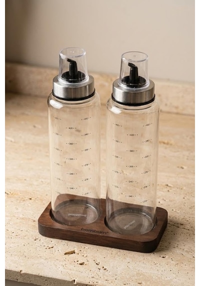 Bambum Nero 3 Parça Standlı Borosilikat Yağdanlık Yağlık - Sirkelik Seti 500 Ml Diğer