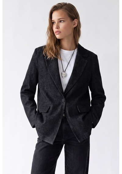 Mixray 4969 Kadın Kadife Dokulu Tek Düğmeli Blazer Ceket Siyah