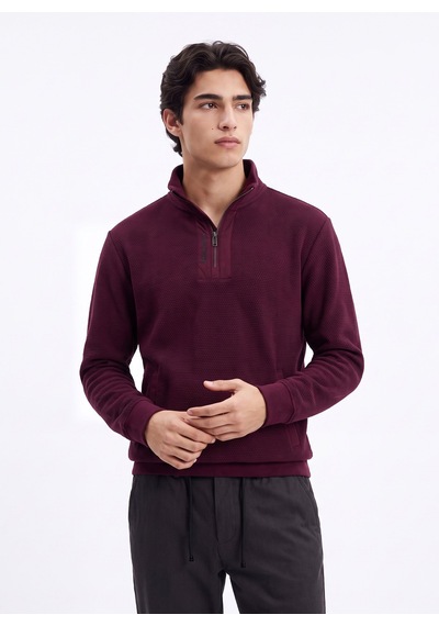Discovery Expedition D6wm-swt3767 Mürdüm Erkek Fermuarlı Desenli Desen Triko Sweatshirt