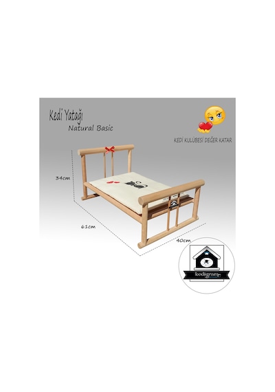 Kedigram Kedi Kulübesi Ahşap Karyola Basic Natural Kedi Yatağı