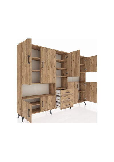 Arges Dolap 13 Raflı 3 Çekmeceli 9 Kapaklı 220x30x163 Çam-çam Çam-çam