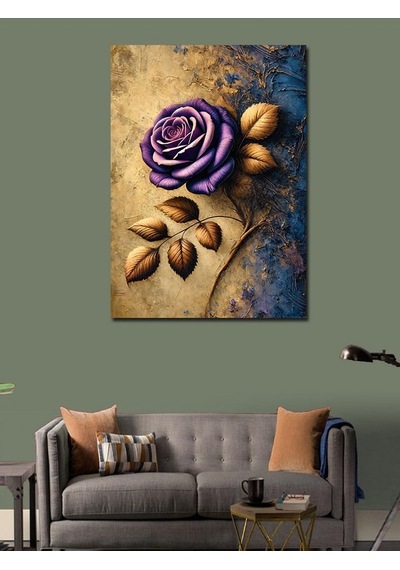 Kanvas Tablo Mor Gül Ve Yapraklar 70cmx100cm