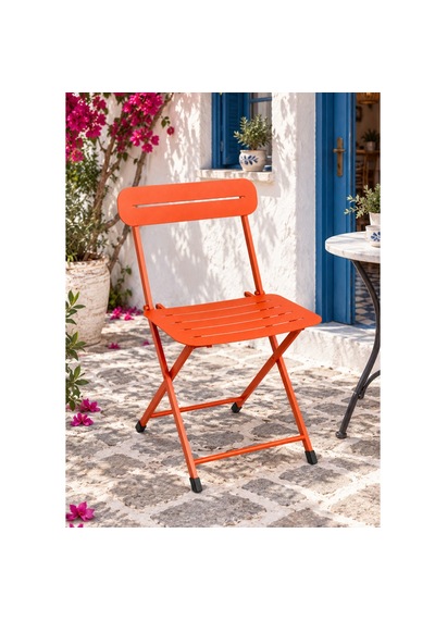 Katlanır Metal Balkon Bahçe Sandalyesi Bistro Sandalye Tekli Turuncu 1641