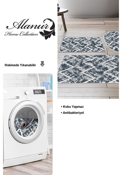 Dekoreko Kaymaz Taban Djt 3 Lü Banyo Paspas Takımı Star Pamuk Karışık Iskandinav F5128 Mavi
