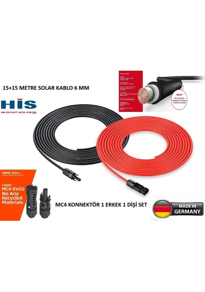 Sunco Solar His Marka 15+15 30 Mt 6mm Staubli Konnektörlü Solar