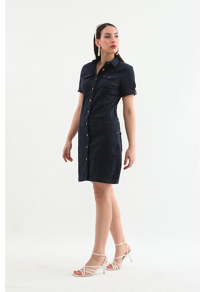 Blue White Kadın Koyu Siyah Düğmeli Jean Elbise D-28 Siyah Xs