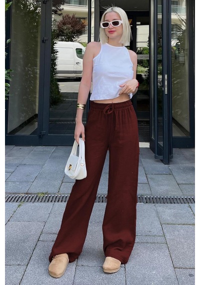 Madmext Bordo Bol Paça Müslin Kadın Pantolon Mg1980 Bordo