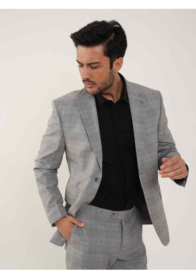 Dufy Gri Erkek Slim Fit Ekose Desenli Mono Yaka Takım Elbise - 95012-gri Gri Dufy Gri Erkek Slim Fit Ekose Desenli Mono Yaka Takım Elbise - 95012-gri Gri