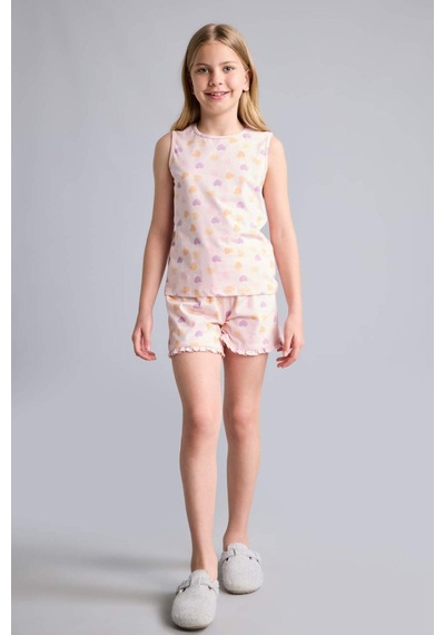Defacto Regular Fıt Elastik Bel 2li Kalpli Açık Pembe Pijama Takımı Kız Çocuk I0406a826hspn638 Pembe-pn638