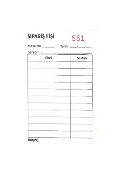 Mini Adisyon Numaralı 1.Hamur 50X2 Otokopili 10’Lu Paket Özkan