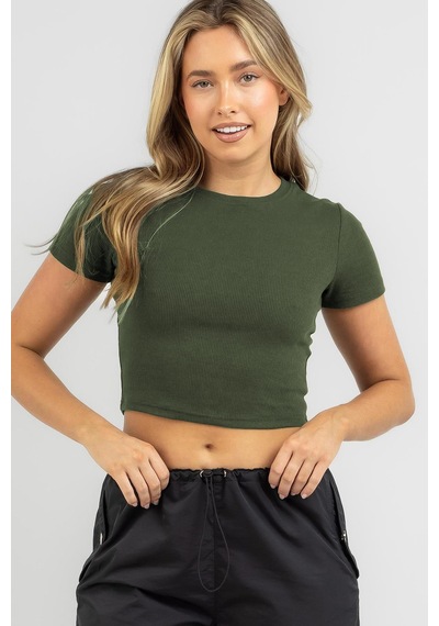 Madmext Haki Basic Crop Kadın Tişört Mg1772-haki Haki