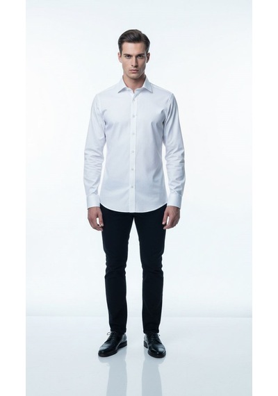 Plus Scorpion Erkek Beyaz Klasik Gömlek Slim Fit, Düz Model, Şık Ofis & Günlük Kombin Beyaz