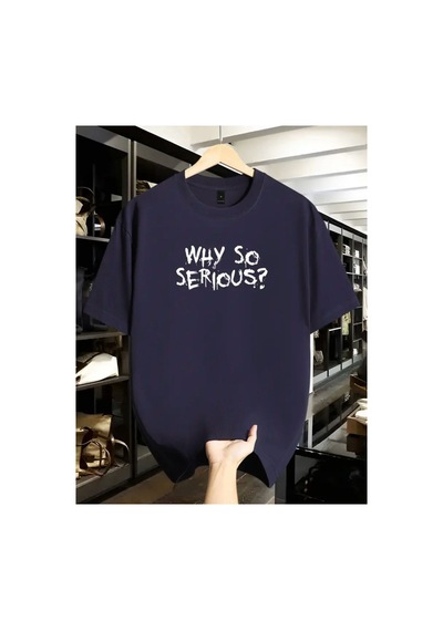 Medinenur Why So Serıous Yazı Detaylı Basic T-shirt Lacivert