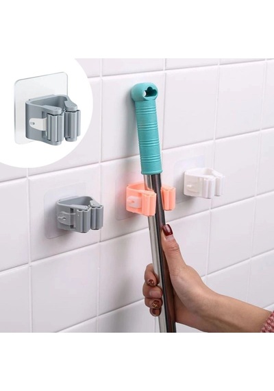 Tekli Duvara Yapışkanlı Mop Tutucu Aparat Sopa Askısı Bx40 Renkli