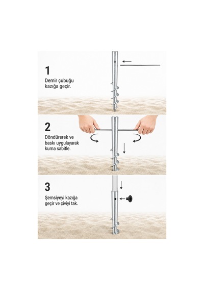 Metal Görünümlü Şemsiye Kazığı 46 Cm / 30 Mm Çap Gümüş