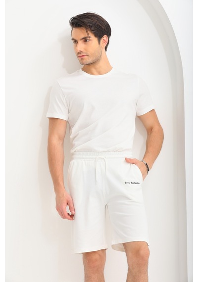 Penyebizden Erkek Regular Fit %100 Pamuk Şort-beyaz