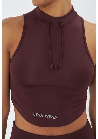 Lesa Wear Soft Touch Bedene Oturan İp Detaylı Sporcu Crop Sütyeni Kahverengi