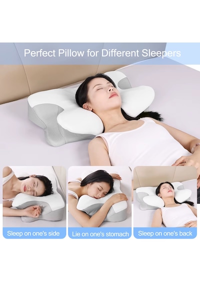 Ergonomik Visco Memory Foam Boyun Destek Yastığı 62x42 Cm Çift Yükseklikli Premium Uyku Yastığı Açık Gri