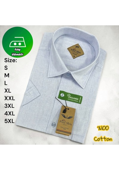 Eren Style Linen Keten Klasik %100 Cotton Kısa Kollu Terletmeyen Gömlek Bebe Mavi