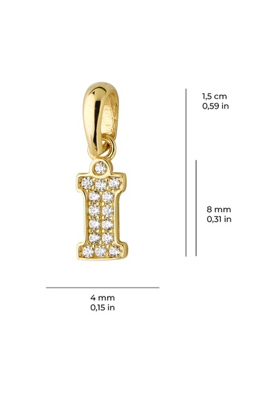 Goldkupe 14 Ayar Altın İ Harfi Taşlı Kolye Ucu 0,45 Gr-6343 Altın