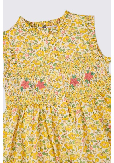 Panço Liberty Kumaş Kız Bebek Desenli Sarı Elbise