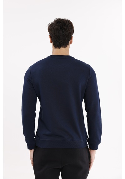 Rowinger Göğüs Logolu Bisiklet Yaka Rahat Kalıp Mevsimlik Sweatshirt Navyblue