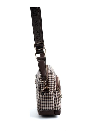 Silver Polo Sp1201 Kadın Çapraz Çanta Ekose Line Kare Kahve Sarı-kahve