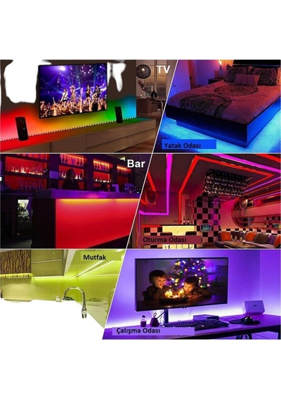 Tv Arkası Bluetooth Rgb Led Şerit Müzik Senkronlu Uygulama Kontrollü Usb Led Aydınlatma 5 Metre Çok Renkli