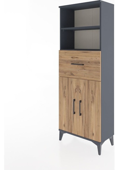 Arges Dolap 3 Raflı Tek Çekmeceli 2 Kapaklı 60x30x163 Antrasit-çam Antrasit