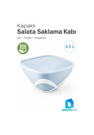 4,5 L Kapaklı Salata Saklama Kabı Bpa Free Taşıma Saplı Mavi Çok Renkli