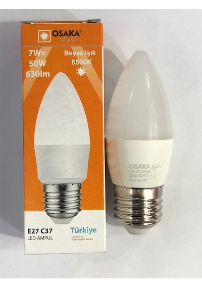 10 Adet Osaka 7w 50w 630 Lümen E27 Led Buji 6500 Kelvin Beyaz
