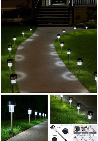 Beyaz Led Işıklı Solar Güneş Enerjili 2 Adet Metal Gövdeli Saplamalı Bahçe Lambası 30 Cm Beyaz Led 2 ADETLİ SET