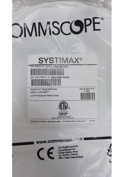 Commscope Patch Cord Utp Cat6 Kablo 7mt Cpcllr2-08f025 - Gsxp-l-wh-25ft