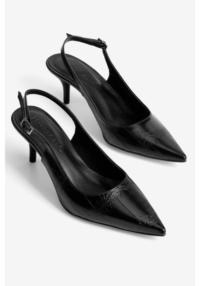 Mubiano Kadın Stiletto Sivri Burun Kroko Desenli Arkası Açık Topuklu Ayakkabı Torella Siyah Mubiano Kadın Stiletto Sivri Burun Kroko Desenli Arkası Açık Topuklu Ayakkabı Torella Siyah