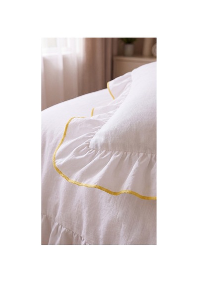 %100 Pamuk Overloklu Fırfırlı Tek Kişilik Nevresim Takımı Lastikli Çarşaflı 160x200 Cm Sarı - 904799828 Sarı