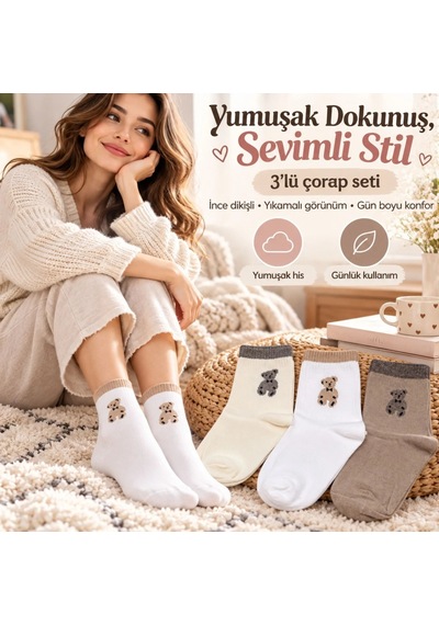 Genel Kadın 6'lı Ayıcık Desenli Soket Çorap Seti Ekru Beyaz Ve Bej Renkli Çok Renkli / 36-40 / 6 Adet Çok Renkli Genel Kadın 6'lı Ayıcık Desenli Soket Çorap Seti Ekru Beyaz Ve Bej Renkli Çok Renkli / 36-40 / 6 Adet Çok Renkli