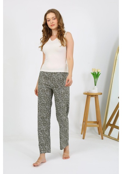 Akbeniz Kadın Penye Desenli Tek Alt Pijama 27533 Haki
