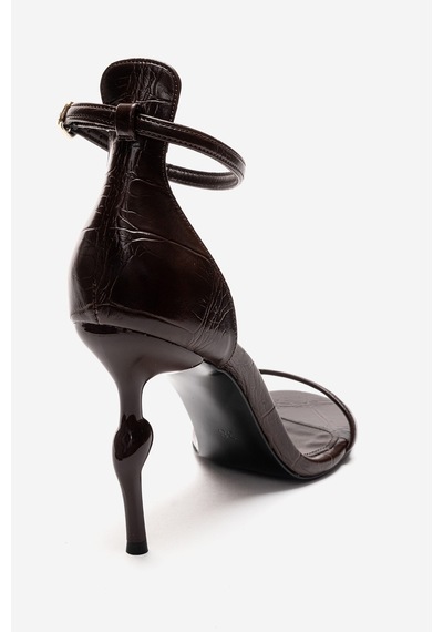 Luvishoes Yelena Kahverengi Baskı İnce Bantlı Kadın Topuklu Ayakkabı