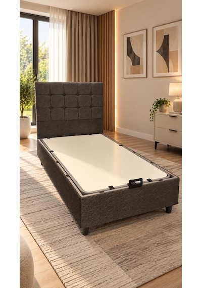 Beehanem Bengü 90x190 Tek Kişilik Baza Başlik Yatak 3 Lü Set Antrasit 90 X 190