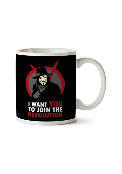 I Want You To Join The Revolution V For Vendetta İki Tarafı Baskılı Kupa Bardak Çok Renkli