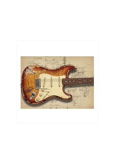 Vintage Elektro Gitar Çizimi Art Mdf Poster