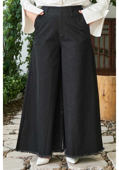 1153-denim Püsküllü Pantolon Etek Siyah Siyah
