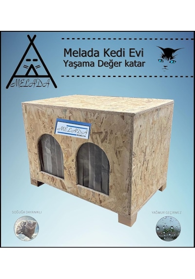 Kedi Evi Dış Ortam Uygun Ahşap Kedi Evi Double Osb 61x41x36 Cm Demonte