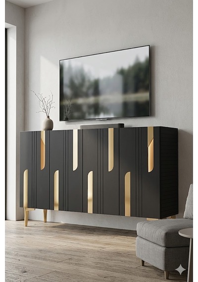 Ka1231ag Nota Konsol Ve Tv Sehpası Antrasit -gold 120cm Antrasit-gold